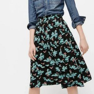 J Crew black and floral bee print midi skirt